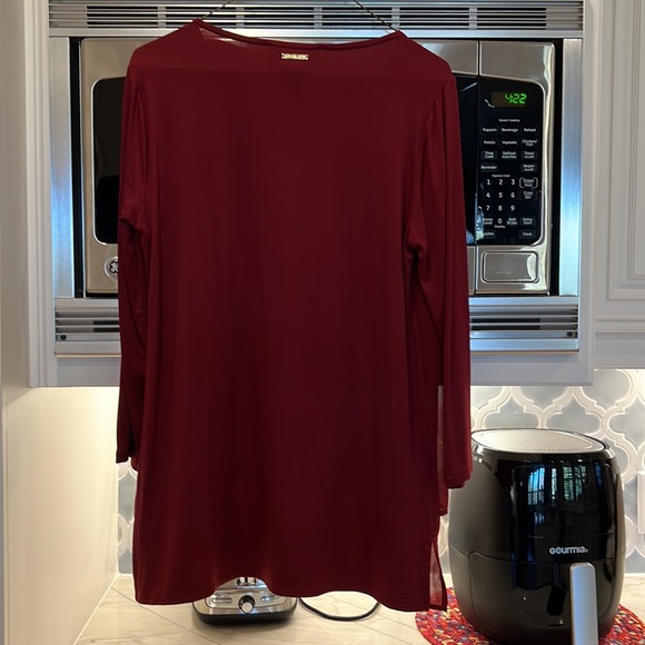 Michael Kors Mixed Woven Knit Layered Hem Blouse - Picture 8 of 10